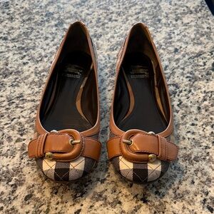 Burberry Nova Check Tan Check Leather-Trim Ballet Flats